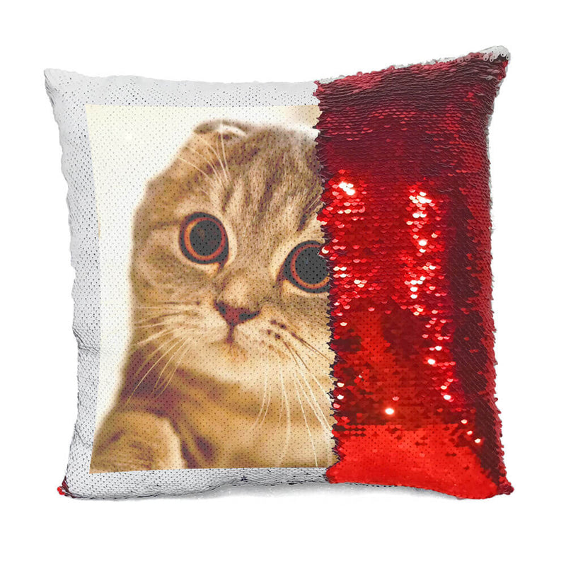 Custom Cat Photo Flip Sequin Pillow, For Pet Lovers