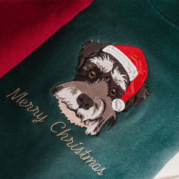 Custom Christmas Hoodie Embroidered Sweatshirt With Pet Portrait | Gifts for Pet Lovers