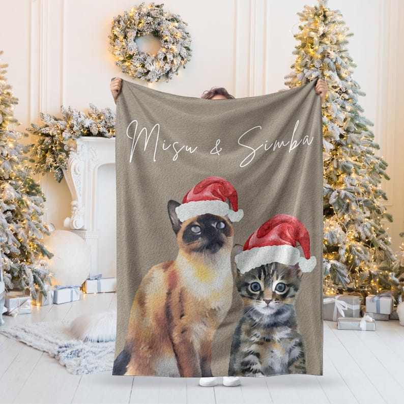 Personalized Watercolor Christmas Pet Blanket Using Pet Photo