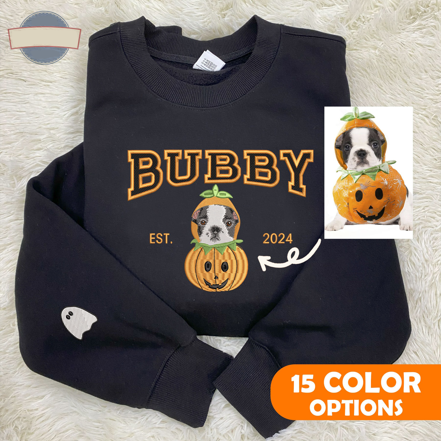 Custom Embroidered Halloween Dog Face Pumpkin Sweatshirt With Name | Halloween Gift