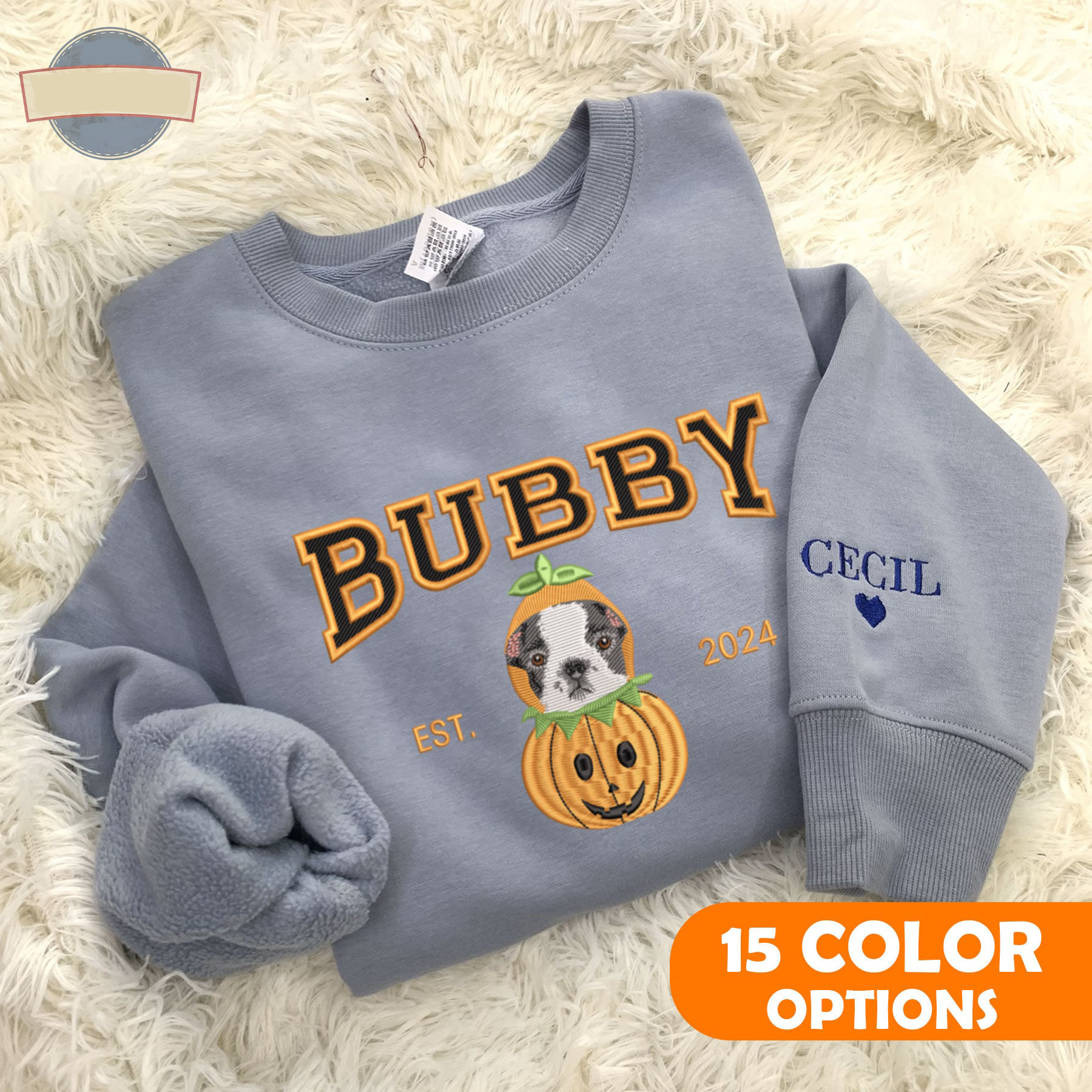 Custom Embroidered Halloween Dog Face Pumpkin Sweatshirt With Name | Halloween Gift