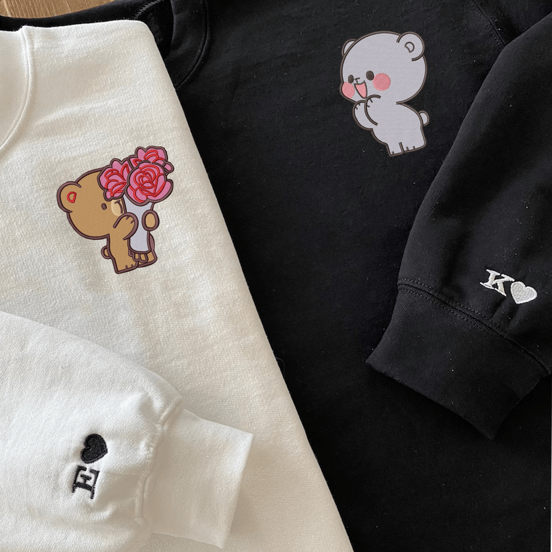 Custom Milk And Mocha Bears Embroidered Sweatshirt For Couples