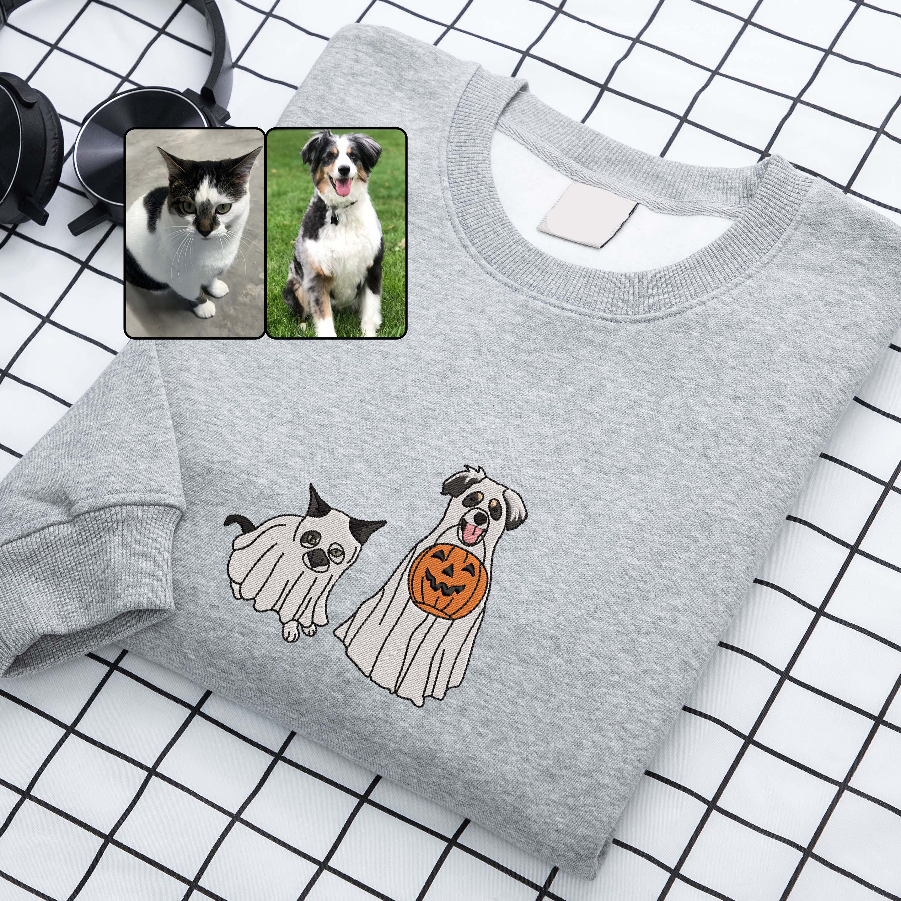 Custom Embroidered Halloween Ghost Dog Sweatshirt | Halloween Gift