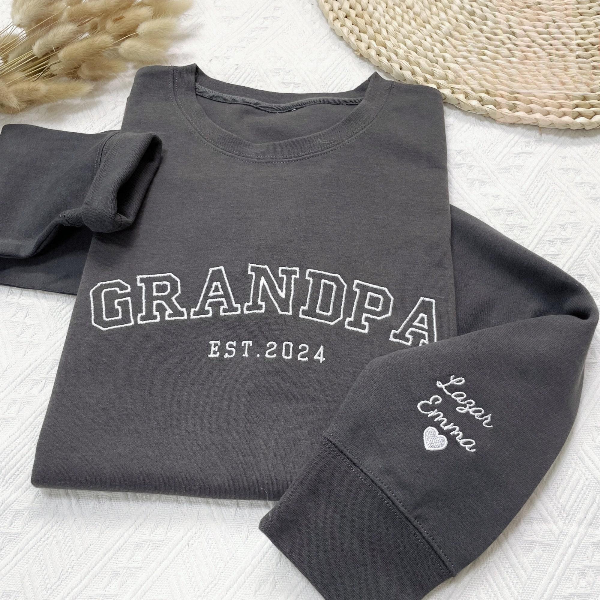 Custom Embroidered Grandpa Sweatshirt with Grandkids Names on Sleeve For Father's Day