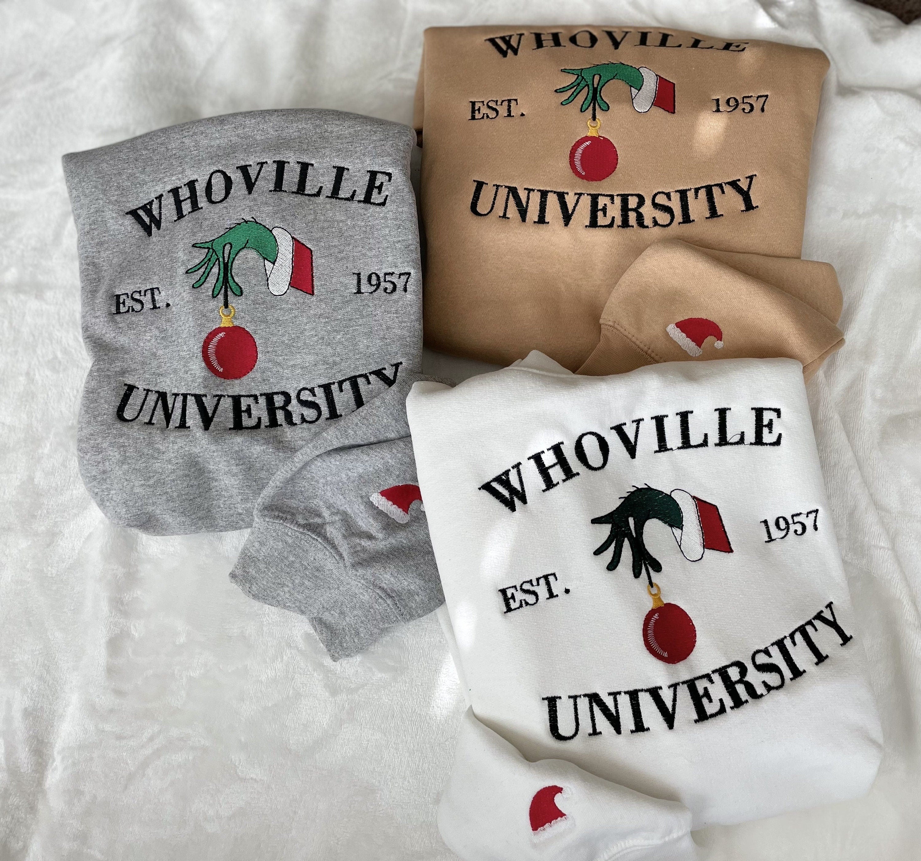 Christmas Whoville University Embroidered Sweatshirt | Christmas Embroidery Sweatshirt