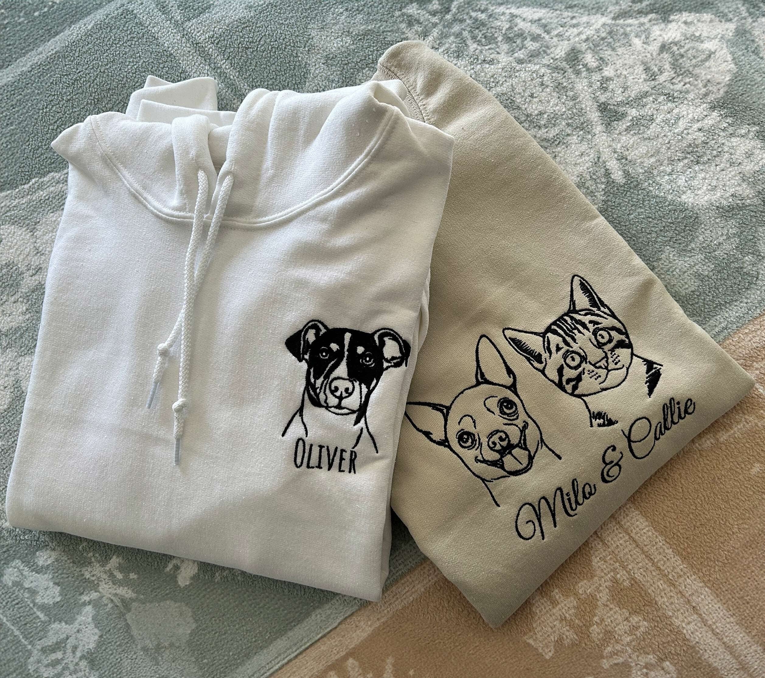 Custom Embroidered Pet Portrait Hoodie With Photo And Name | Gift For Pet Lover