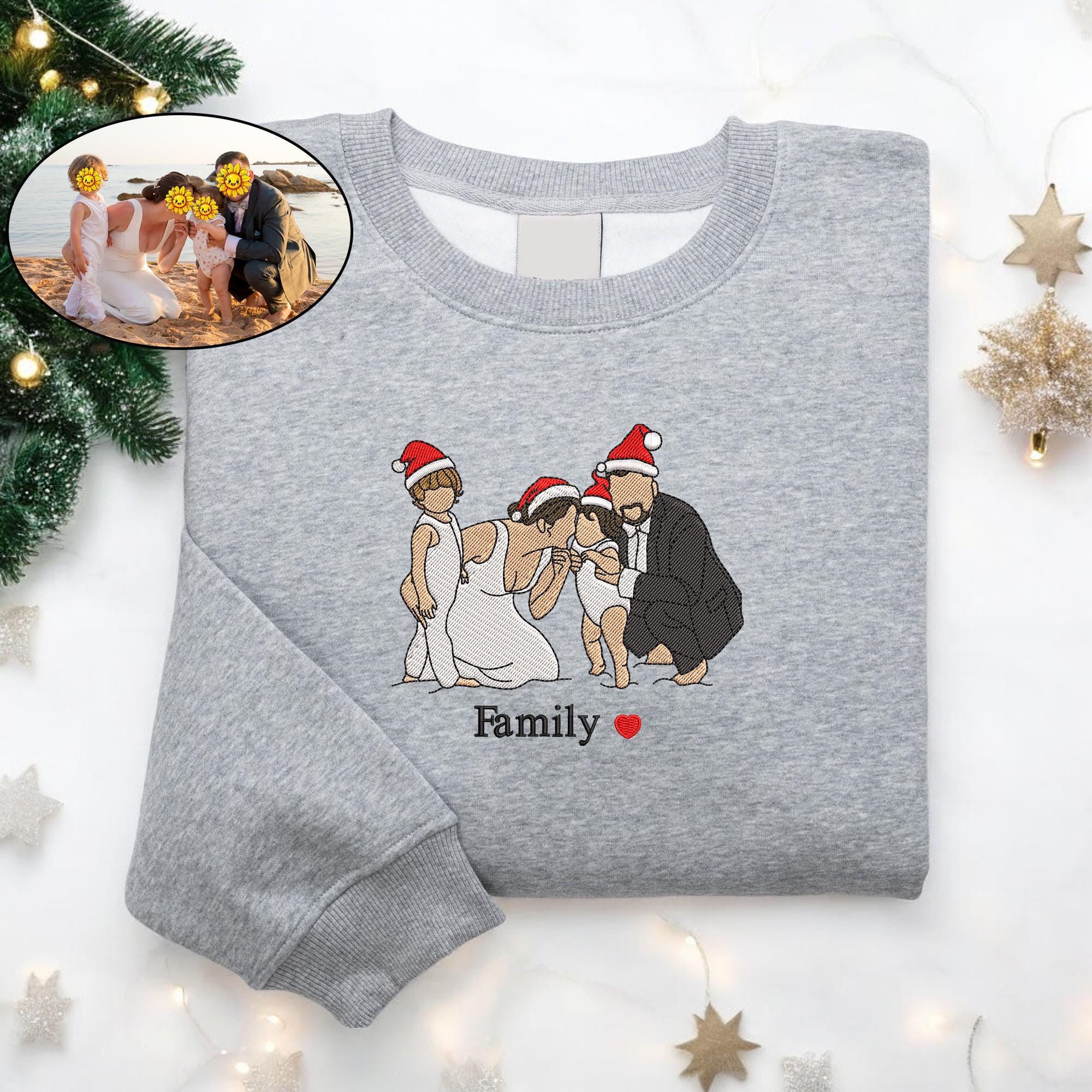 Custom Embroidered Christmas Personalized Portrait Sweatshirt From Photo Crewneck Family Christmas Sweater