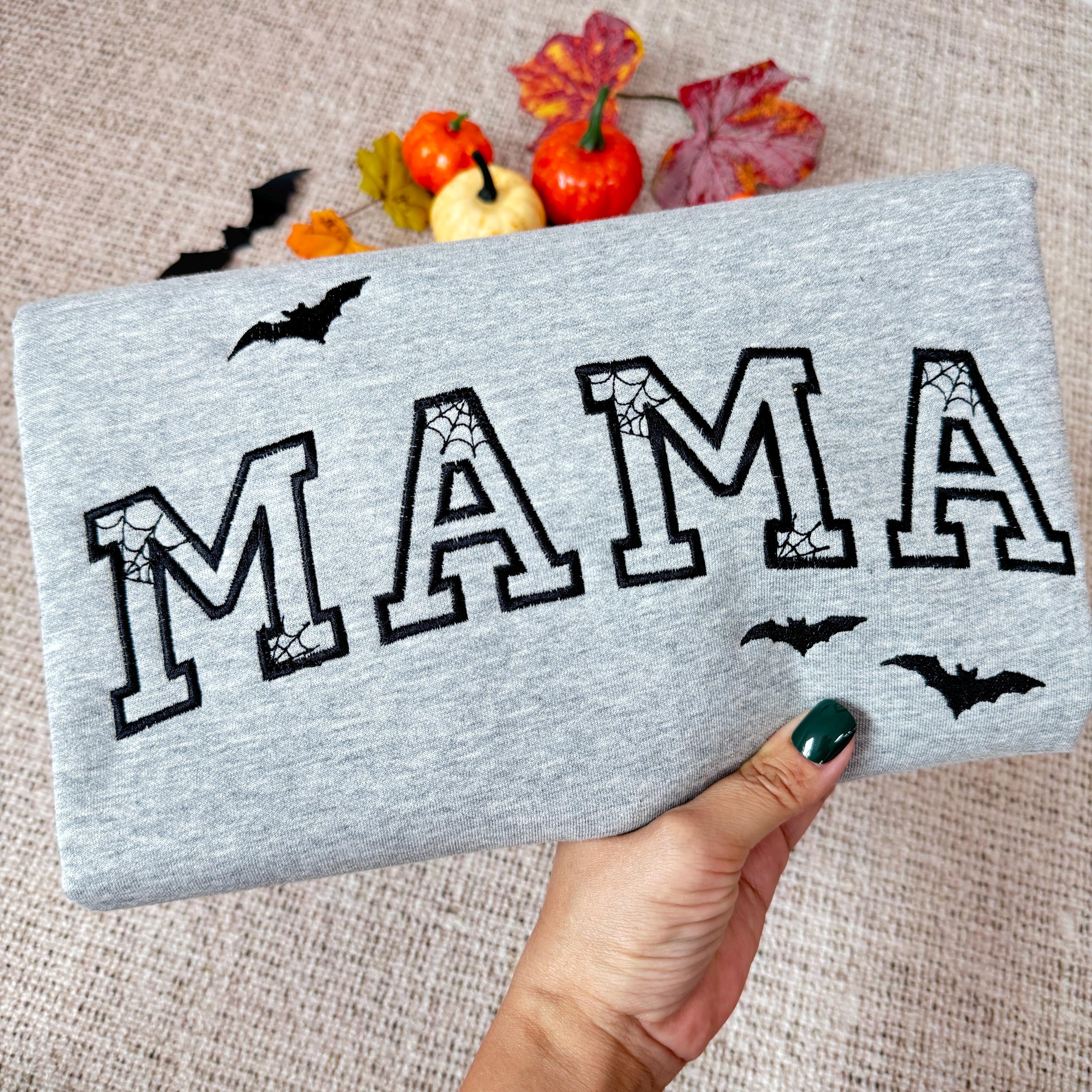 Custom Embroidered Halloween Bat Mom Outfit Mama Sweatshirt | Halloween Gift