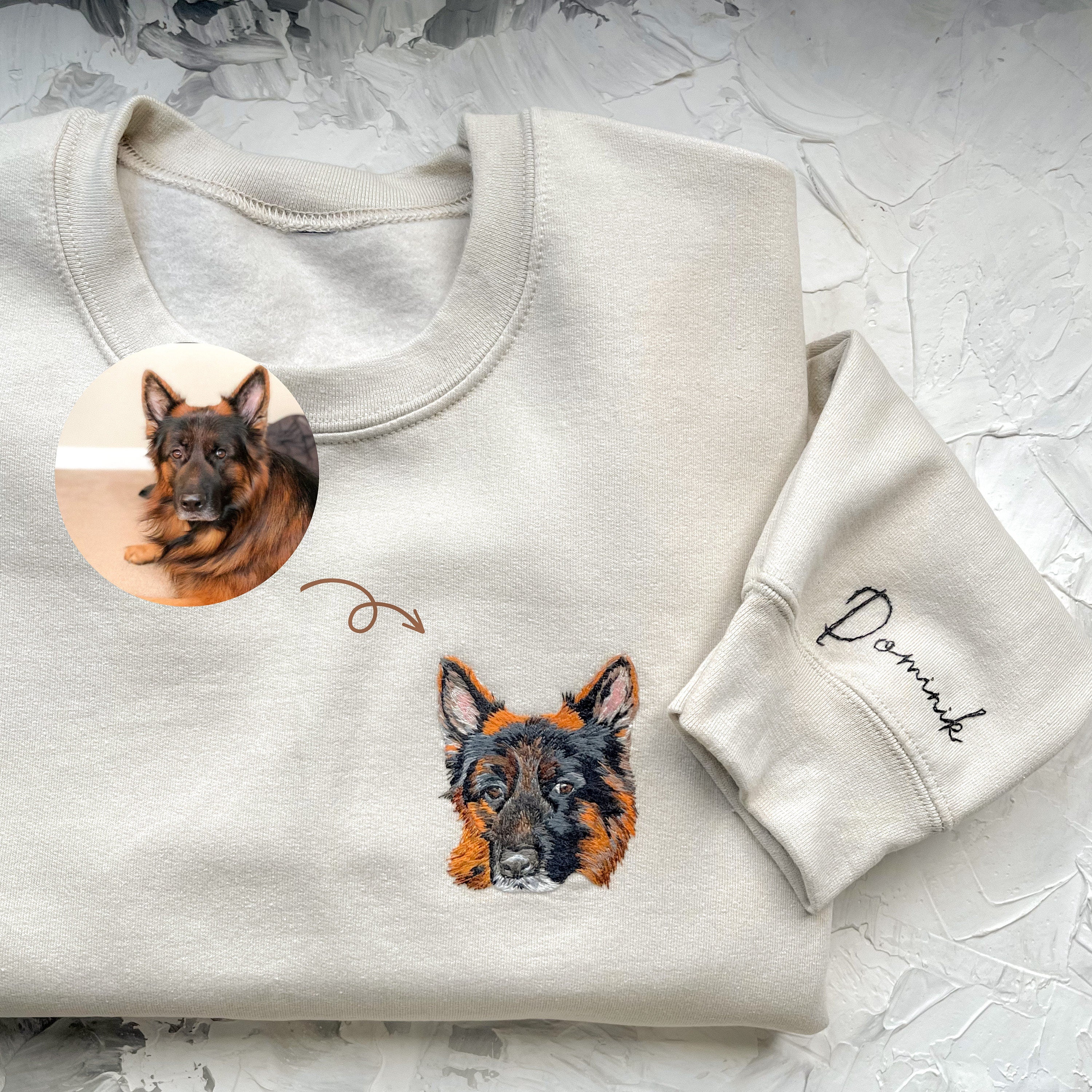 Custom Dog Portrait Photo Embroidered Sweatshirt | Gifts For Pet Lovers