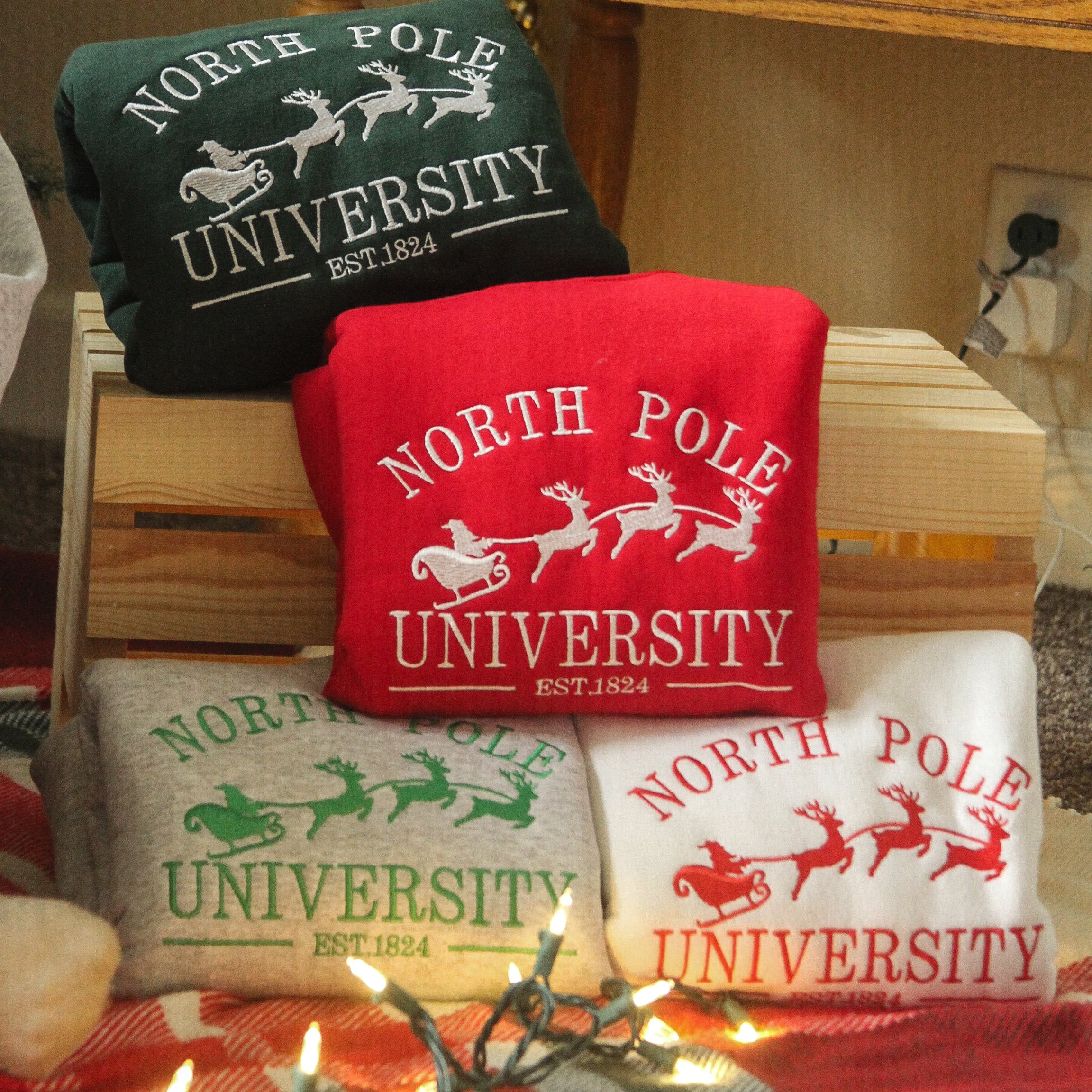 North Pole University Embroidered Sweatshirt | Embroidered  Christmas Sweatshirt