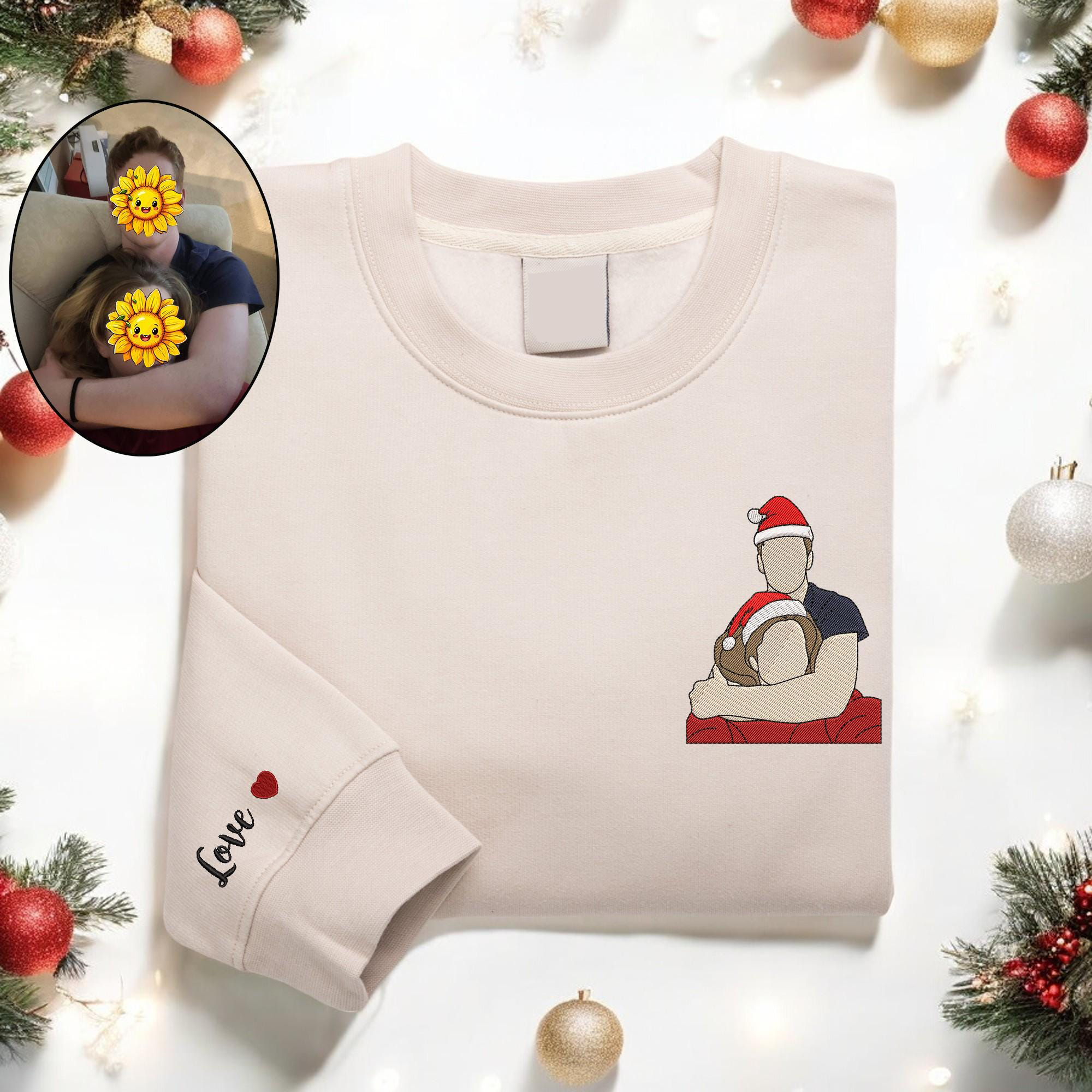 Custom Embroidered Christmas Personalized Portrait Sweatshirt From Photo Crewneck Family Christmas Sweater