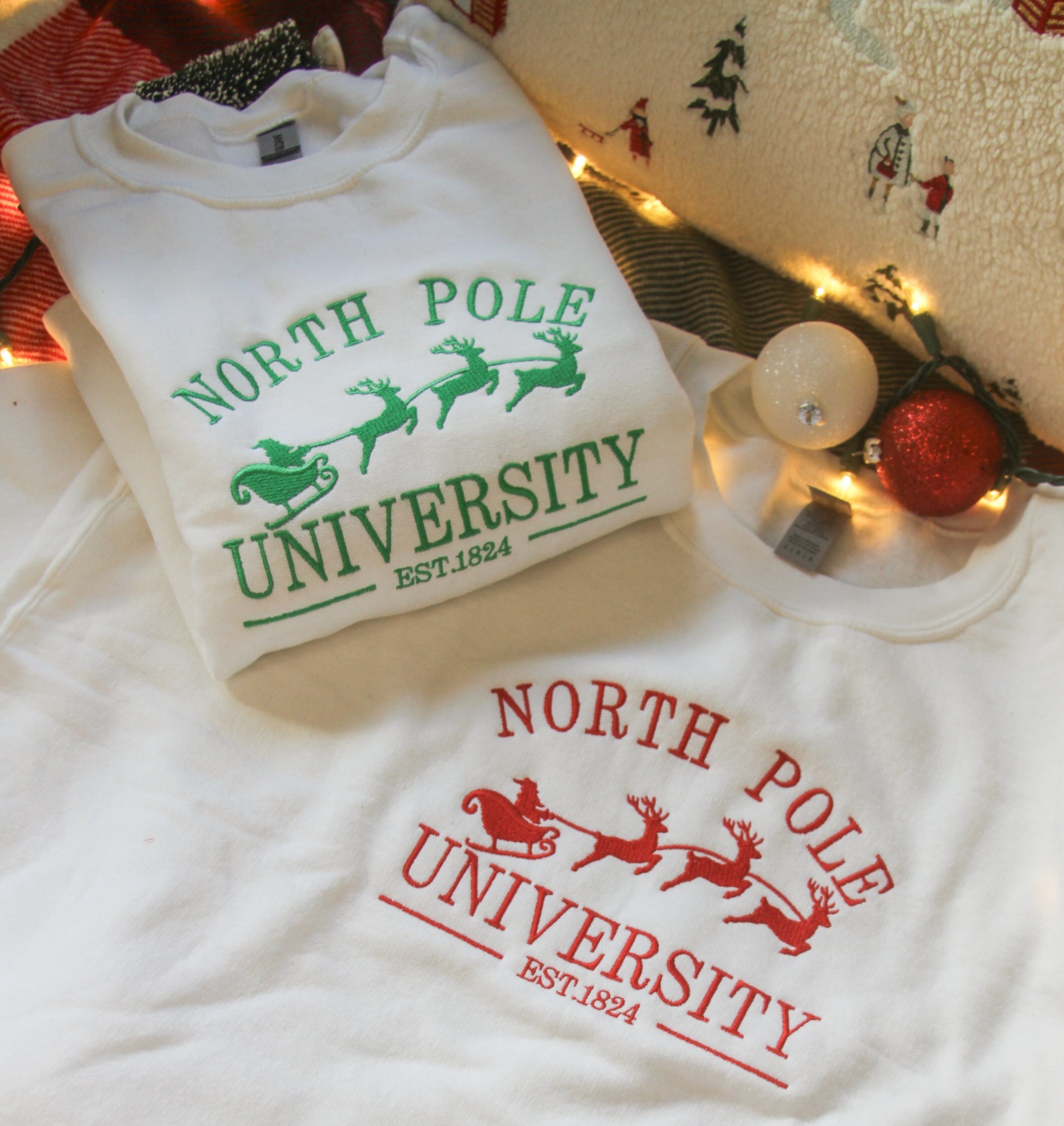 North Pole University Embroidered Sweatshirt | Embroidered  Christmas Sweatshirt