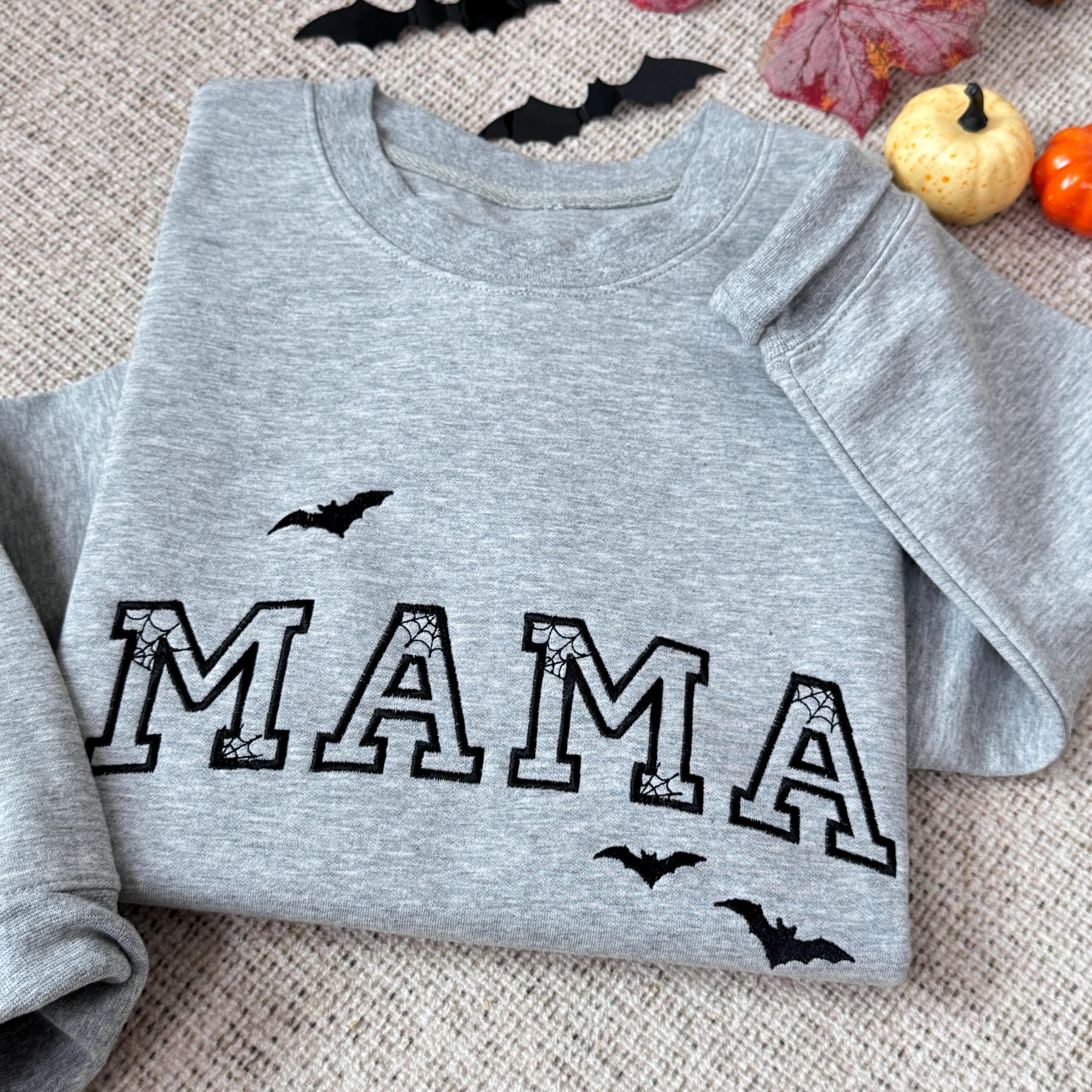 Custom Embroidered Halloween Bat Mom Outfit Mama Sweatshirt | Halloween Gift