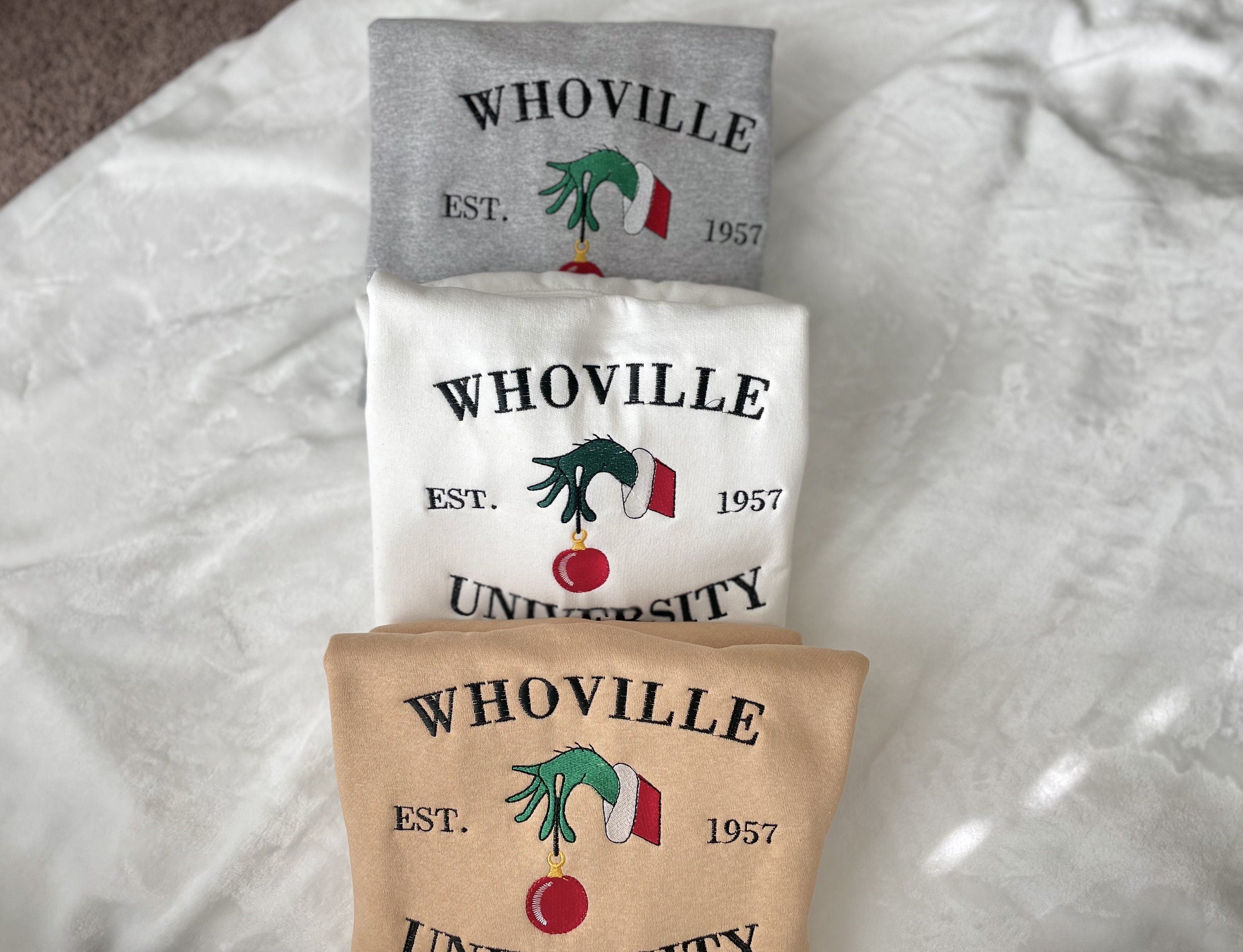 Christmas Whoville University Embroidered Sweatshirt | Christmas Embroidery Sweatshirt