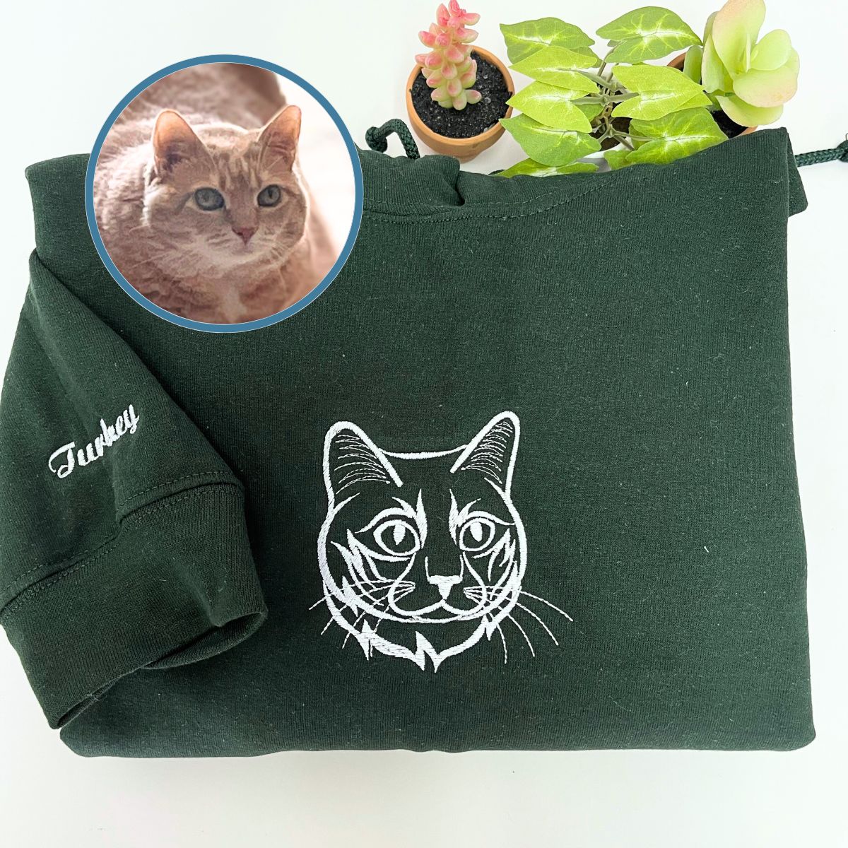 Custom Cat Face Line Art Embroidered Hoodie | Gifts for Pet Lovers