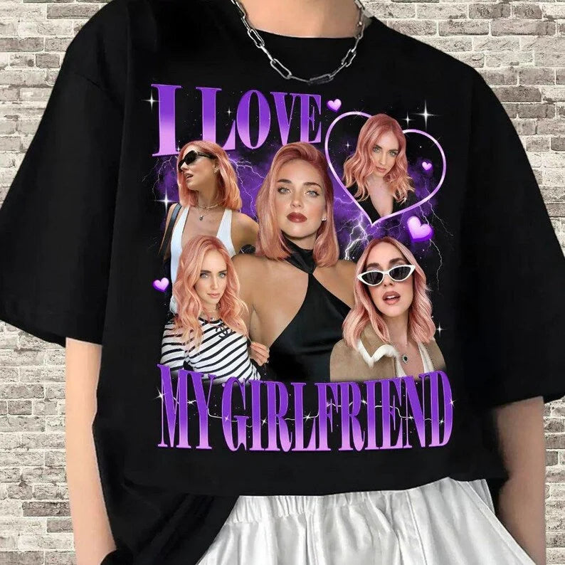 Custom Photo I Love My Boyfriend/Girlfriend Vintage Style Couple Dark T-shirt