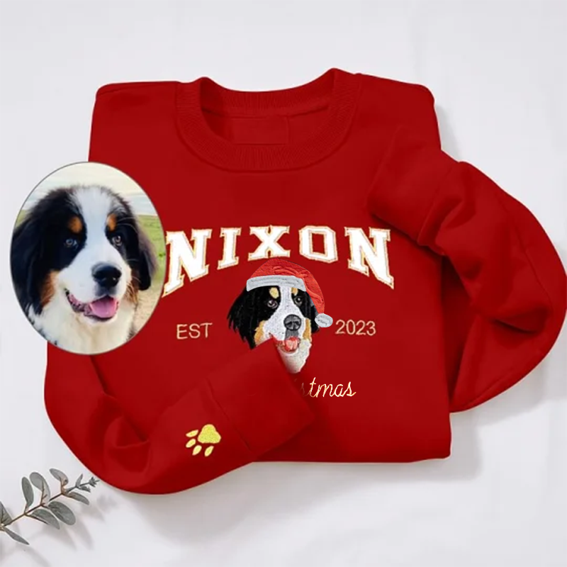 Custom Embroidered Sweatshirt With Pet Portrait and Name | Christmas Jumper Sweatshirt | Gifts for Pet Lovers