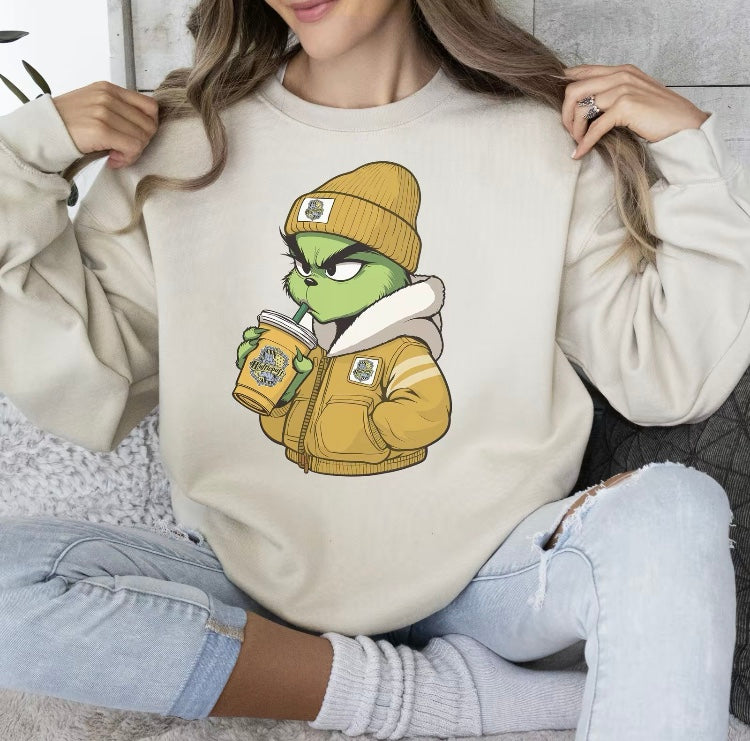 Custom Embroidered Christmas Movie Characters Drinking Sweatshirt