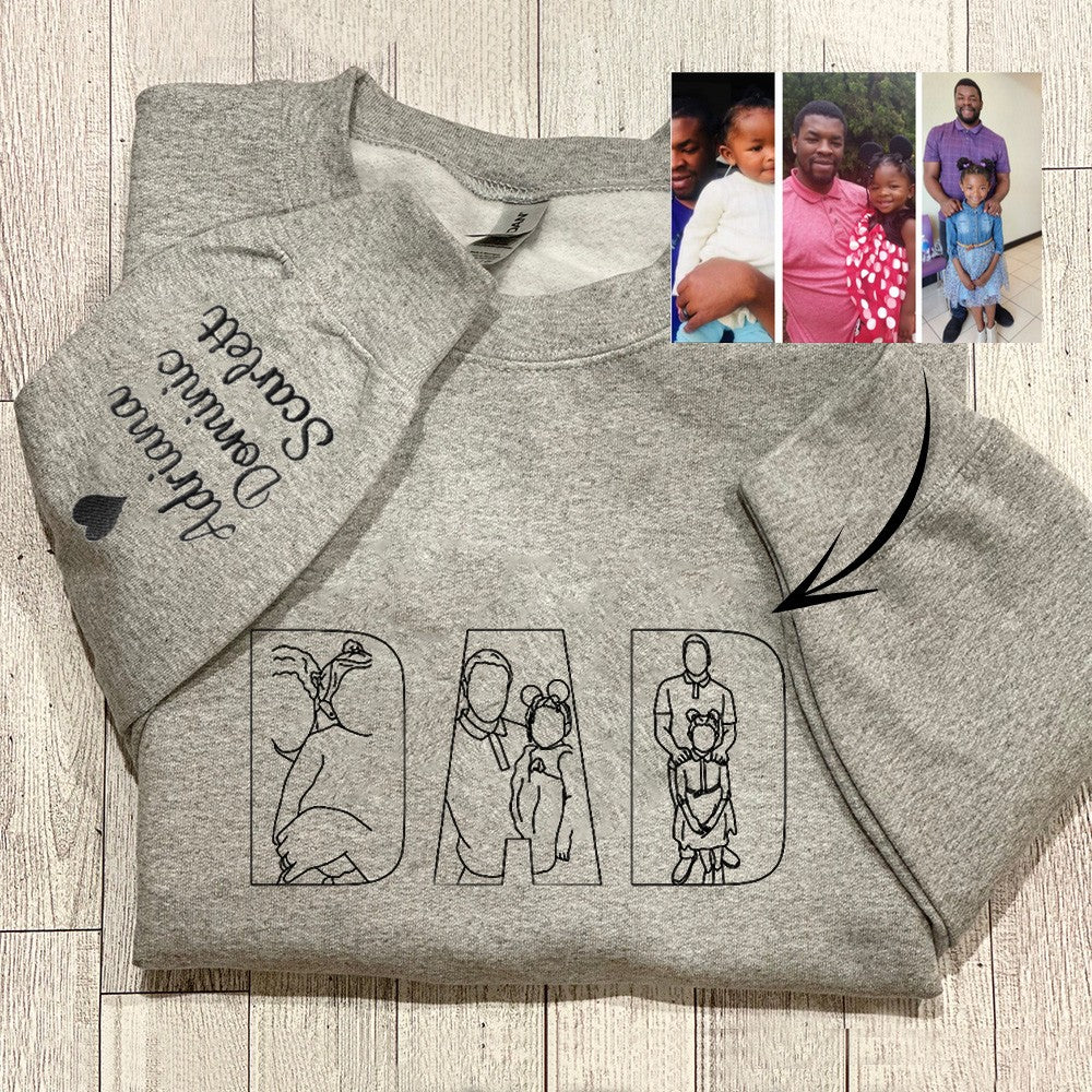 Custom Photo Embroidered Sweatshirt Hoodie Unique Gift for Dad Father's Day Gift