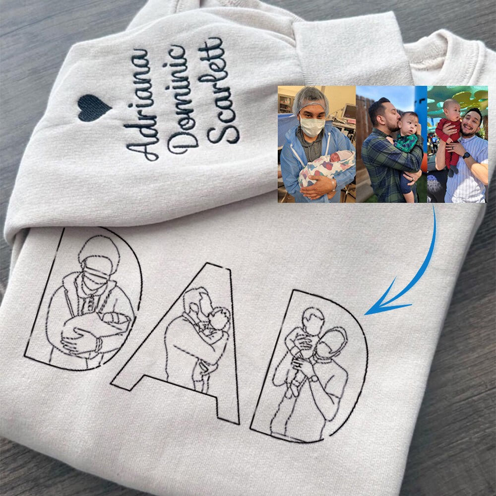 Custom Photo Embroidered Sweatshirt Hoodie Unique Gift for Dad Father's Day Gift