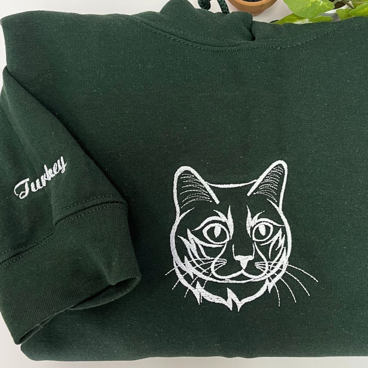 Custom Cat Face Line Art Embroidered Hoodie | Gifts for Pet Lovers