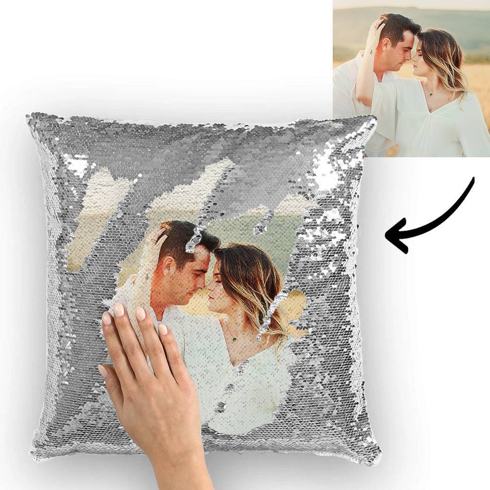 Custom Family Photo Magic Sequins Pillow Multicolor Shiny