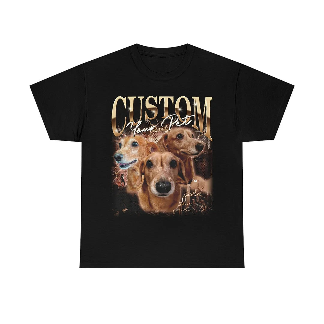 Custom Vintage Hip Hop Pet Dog Photo Tee With Name, Personalized Unisex T-shirt Gift for Pet Lovers