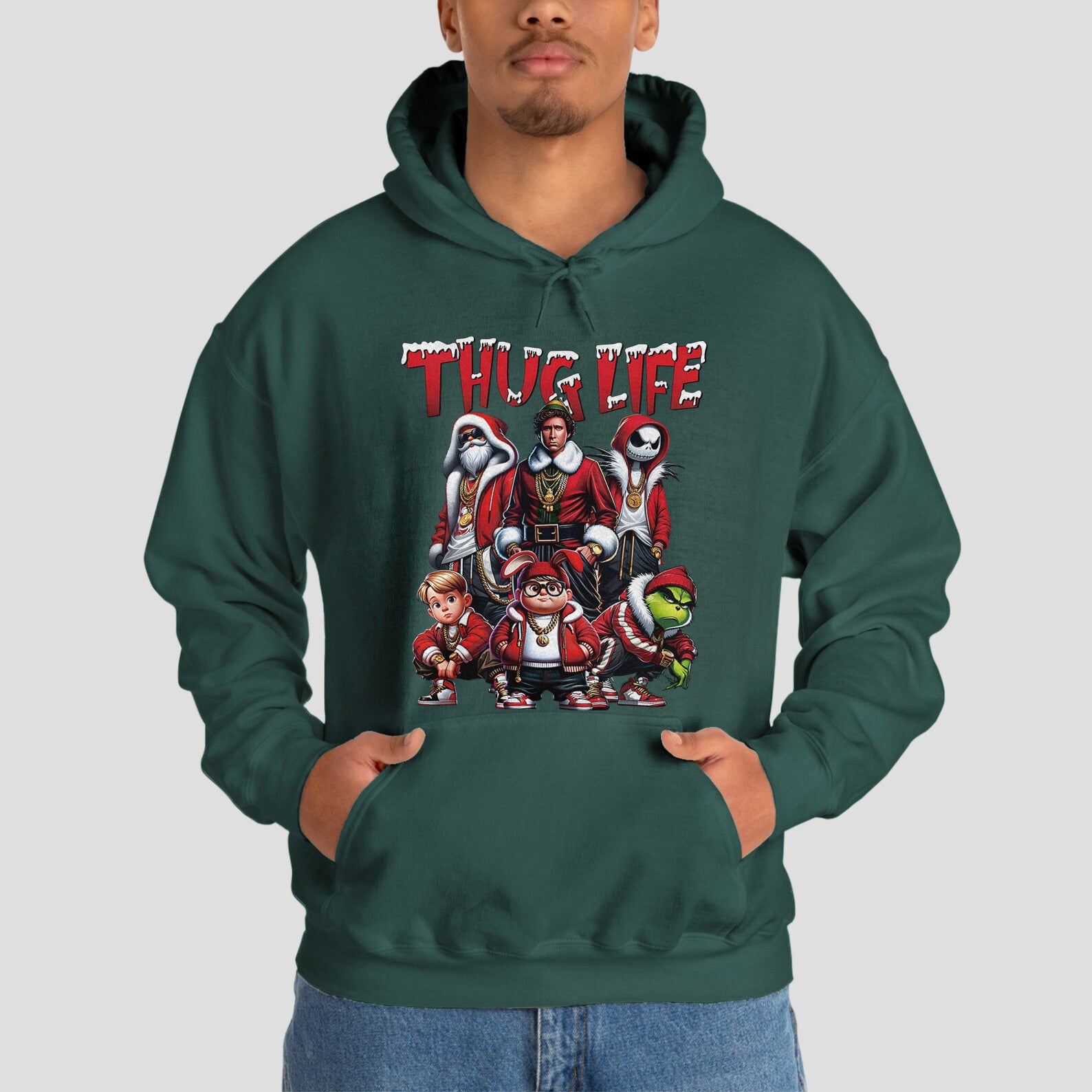 Custom Embroidered Gray Christmas Movie Character Sweatshirt