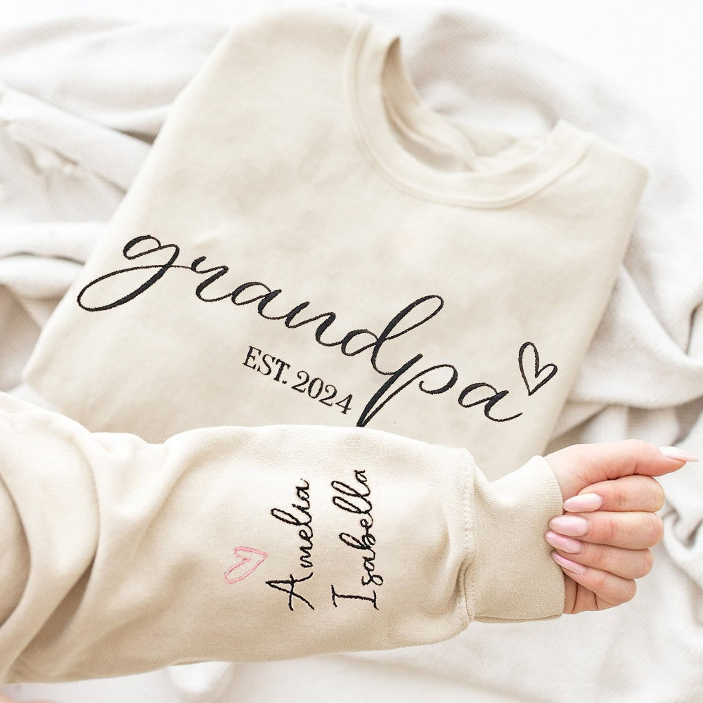 Custom Grandpa Embroidered Sweatshirt Hoodie With Grandkids Names | Father's Day Gift