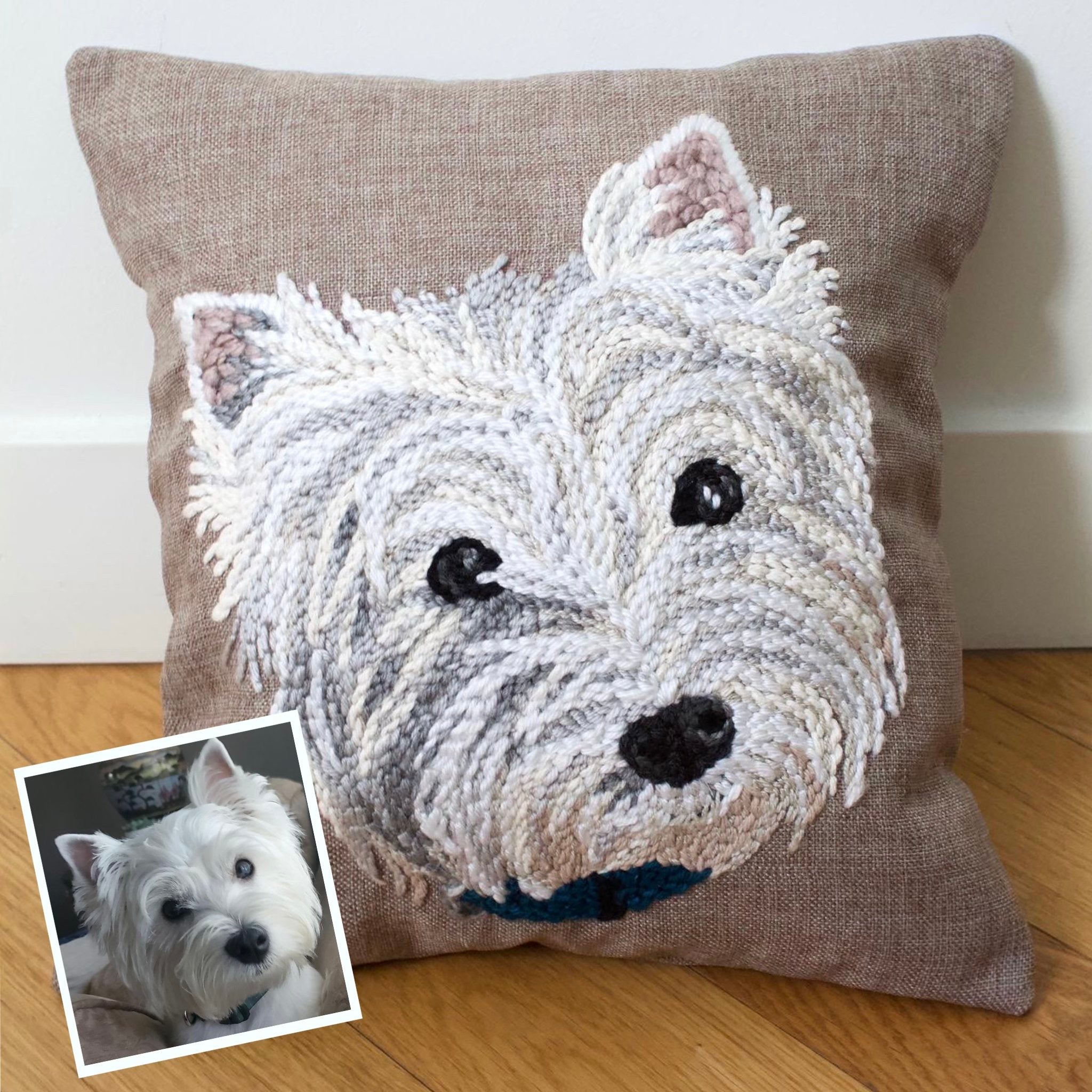 Custom Pet Portrait Hand-Embroidered Pillow, For Pet Lovers