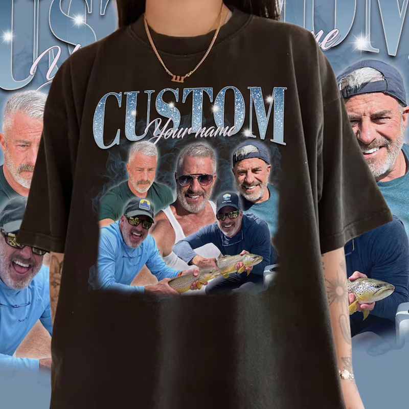 Custom Dad Photo Vintage T-shirt With Shiny Text,Family Personalized Photo Shirt