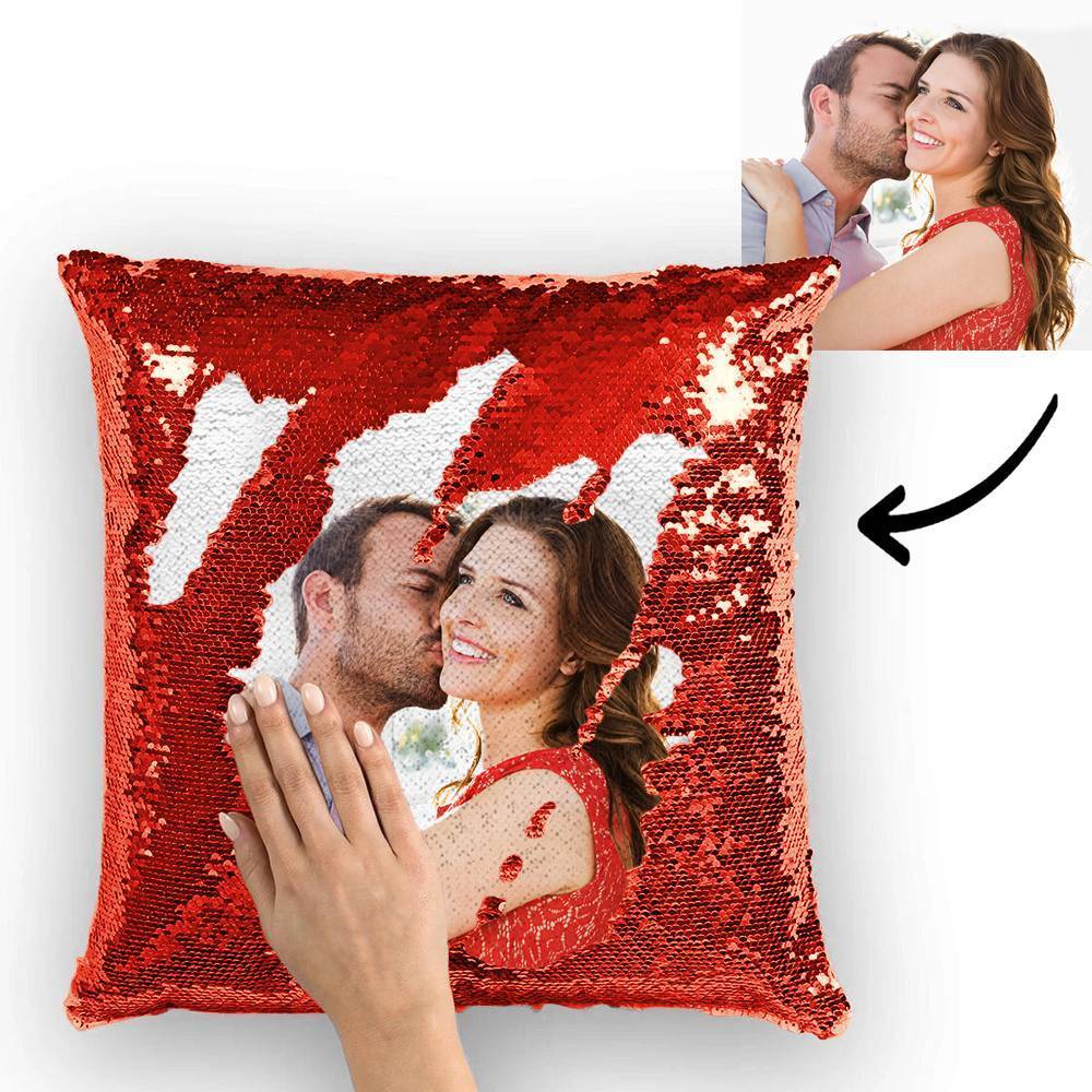 Couple Photo Personalized Magic Sequins Pillow Multicolor Shiny