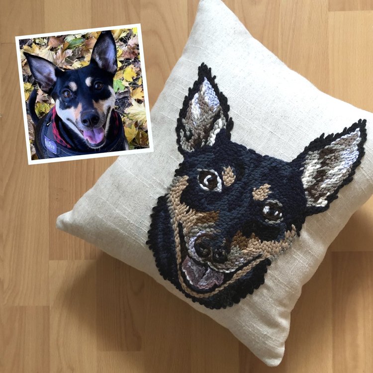 Custom Pet Portrait Hand-Embroidered Pillow, For Pet Lovers