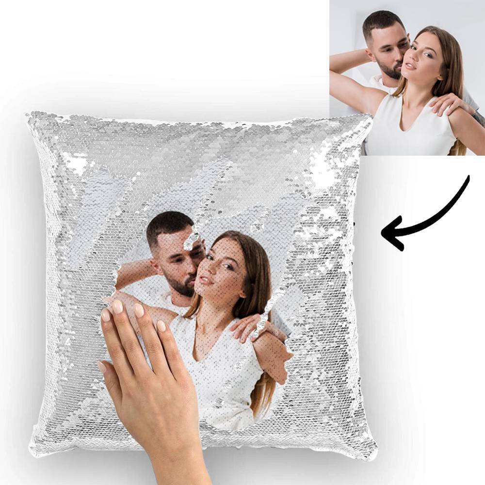 Custom Family Photo Magic Sequins Pillow Multicolor Shiny