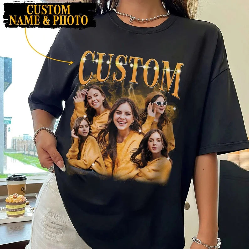 Custom Bootleg Rap Vintage 90s T-shirt, Personalized Name and Photo Gift