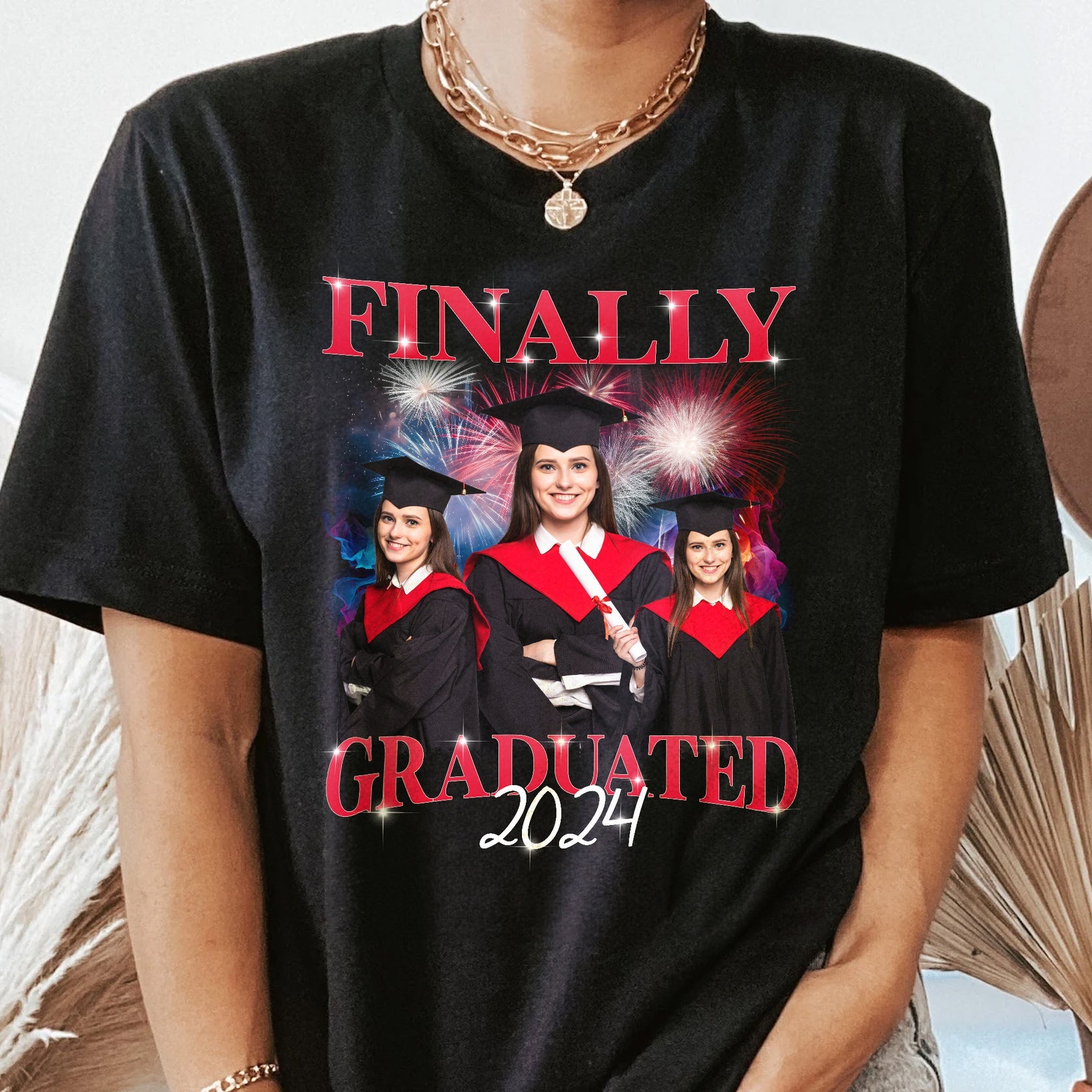 Custom  Personalized Graduated Vintage Photo T-shirt - Finally Graduated