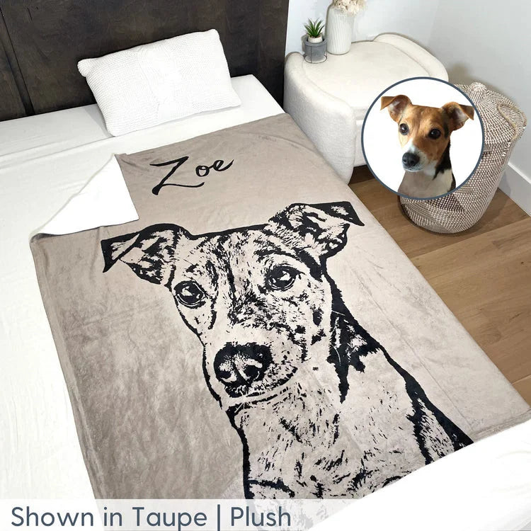 Custom Pet Pen Art Portrait Blanket, Personalized Dog Photo Throw Blanket