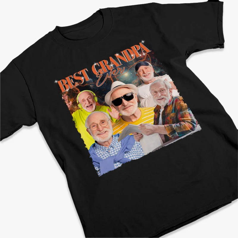 Custom Photo Best Grandpa Ever Vintage T-shirt - Personalized Grandpa Gifts