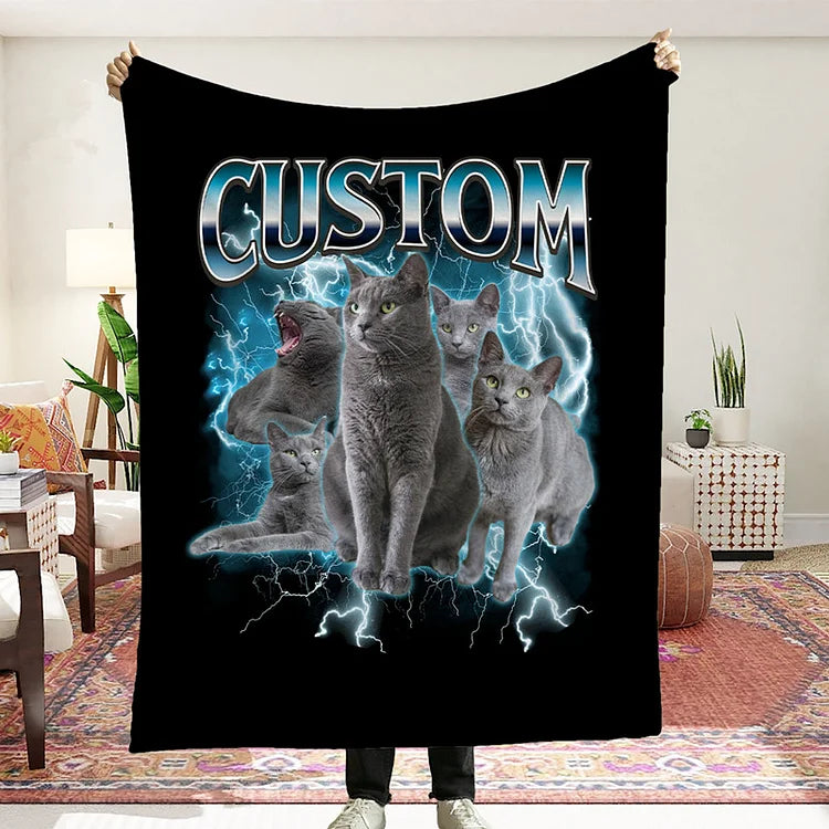 Custom Personalized Cat Portrait Vintage Blanket | Gifts for Pet Lovers