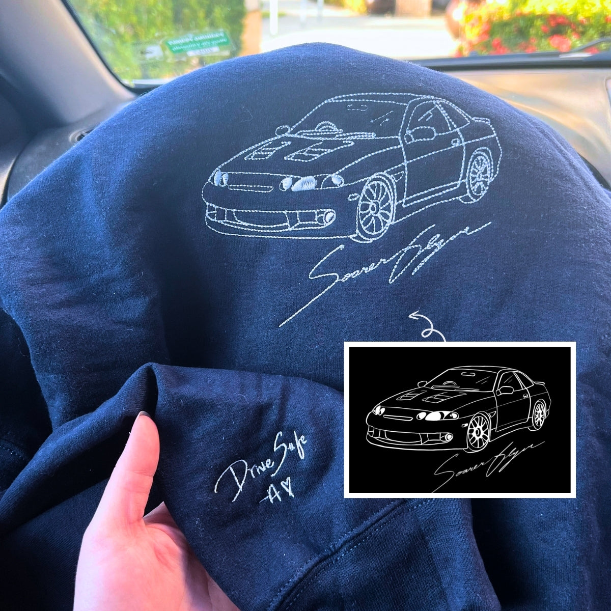 Custom Embroidered Car Hoodie, Sweatshirt with Car Photo | Car Enthusiast Gift