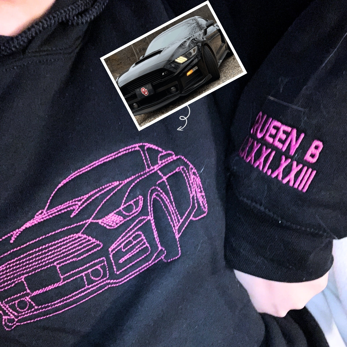 Custom Embroidered Car Hoodie, Sweatshirt with Car Photo | Car Enthusiast Gift