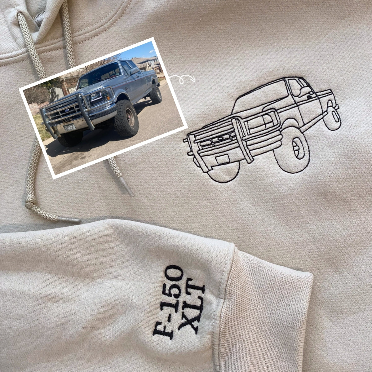 Custom Embroidered Trucker Hoodie from Your Photo, Personalized Gift for Truck Lover