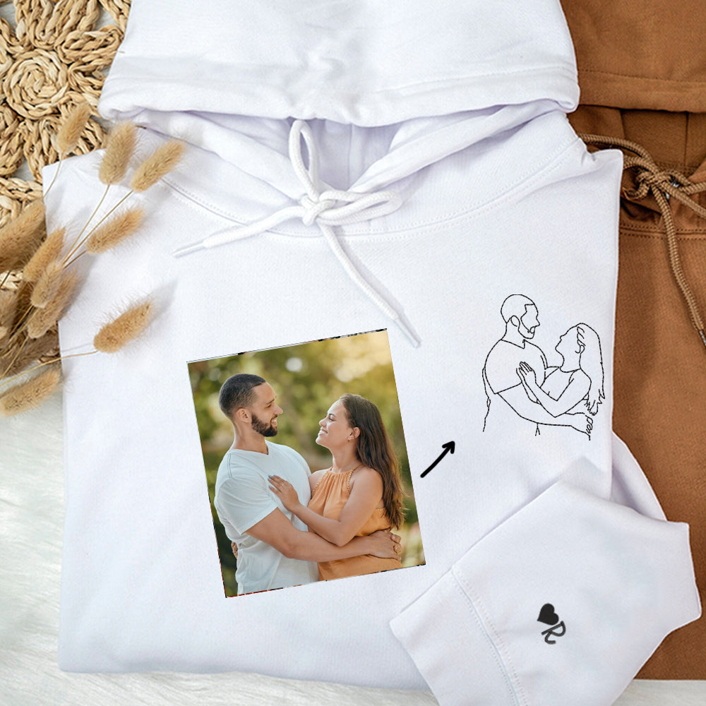 Custom Embroidered Photo Hoodie | Personalized Couple Portrait Sweatshirt | Unique Couple Hoodie Gift