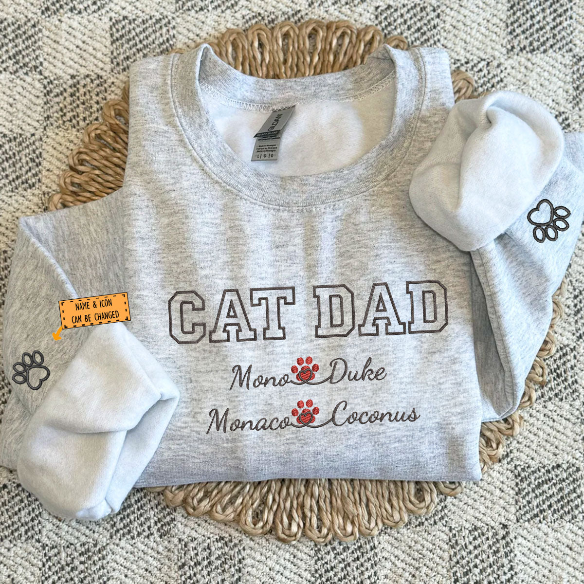 Custom Cat Dad with Names Embroidered Sweatshirt | Gift For Pet Lovers