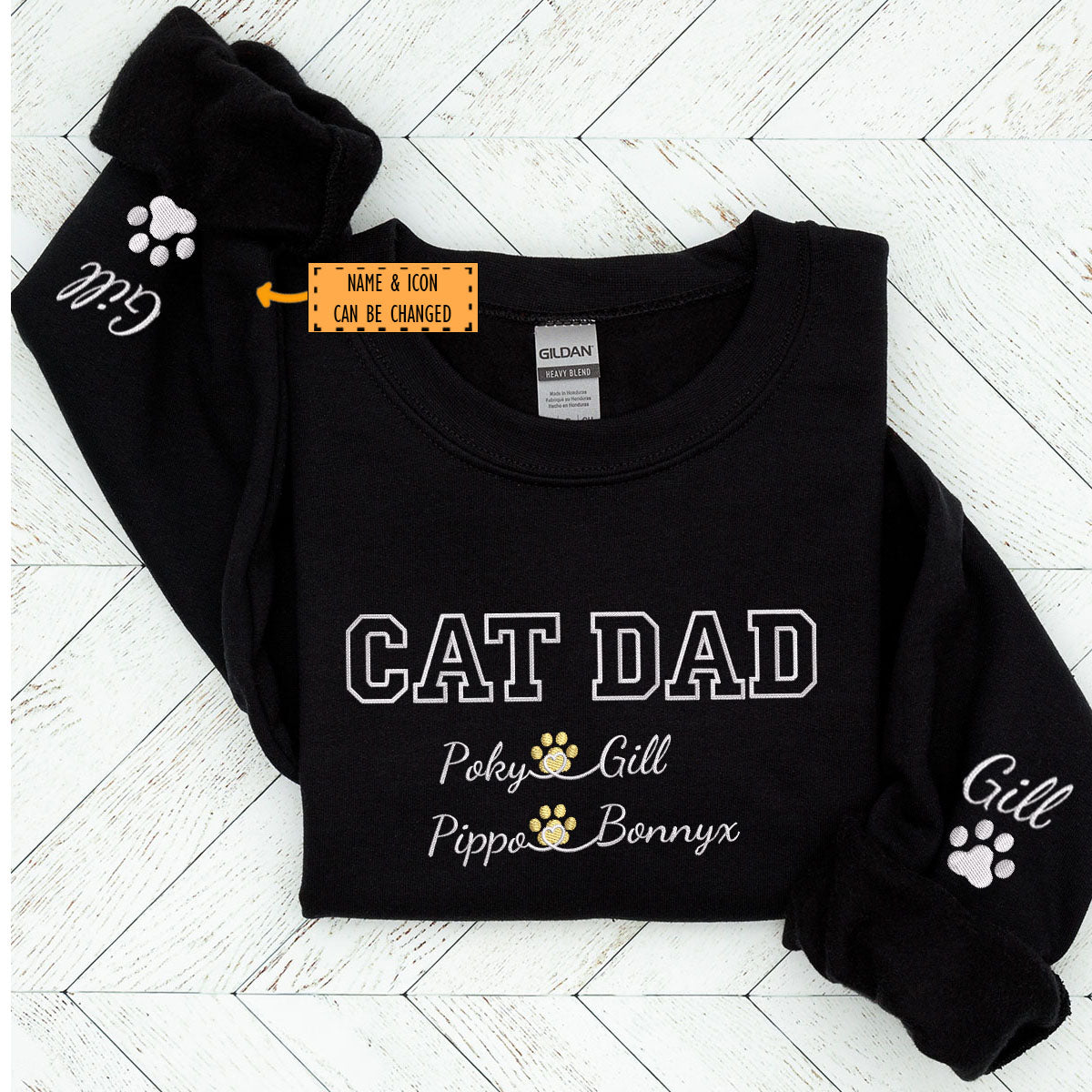 Custom Cat Dad with Names Embroidered Sweatshirt | Gift For Pet Lovers