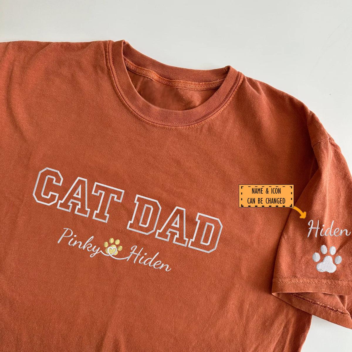 Custom Cat Dad with Names Embroidered T-Shirt | Gift For Pet Lovers