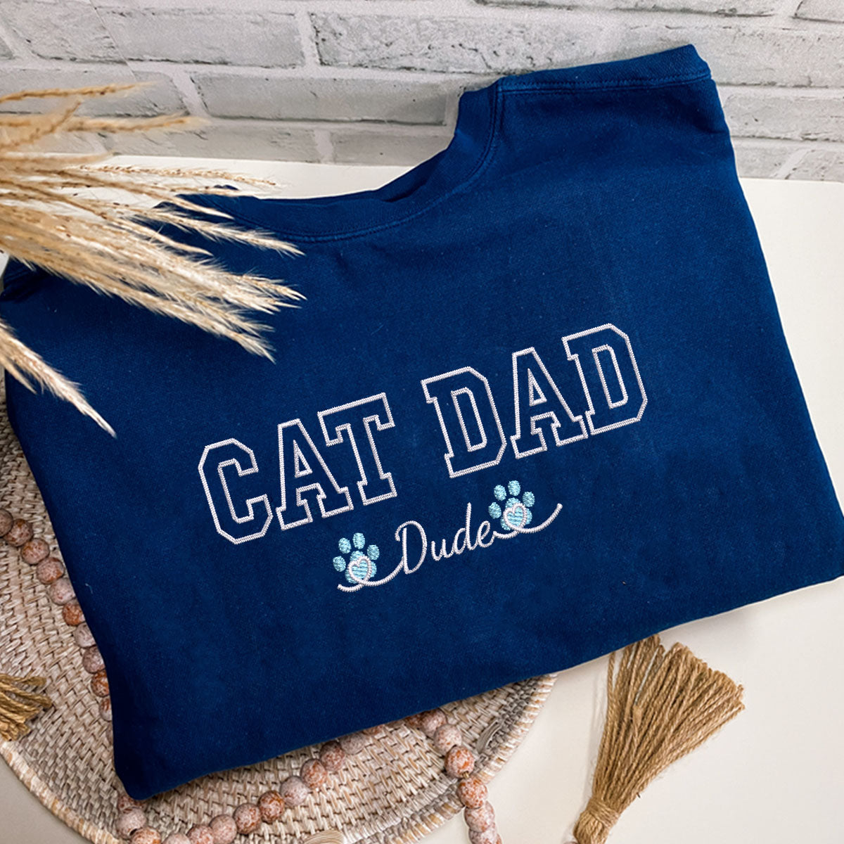 Custom Cat Dad with Names Embroidered T-Shirt | Gift For Pet Lovers