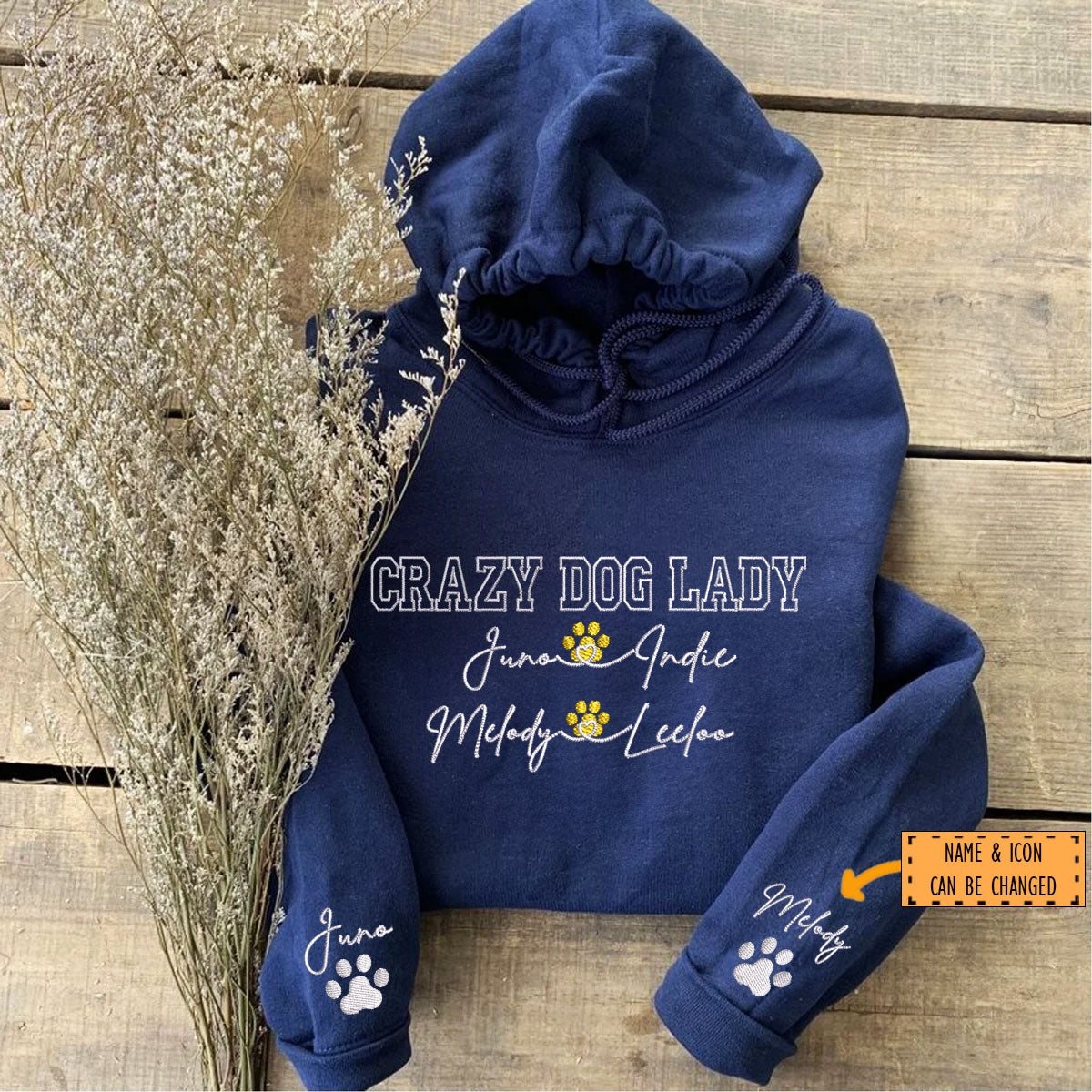 Custom Crazy Dog Lady With Names Embroidered Hoodie | Gift For Pet Lovers