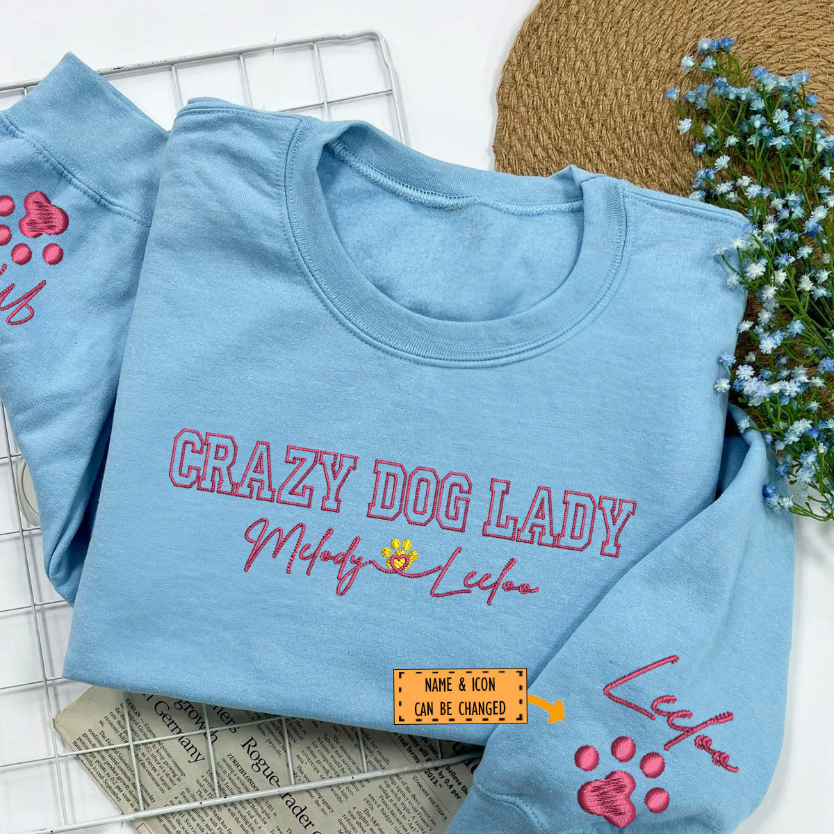 Custom Crazy Dog Lady With Names Embroidered Sweatshirt | Gift For Pet Lovers