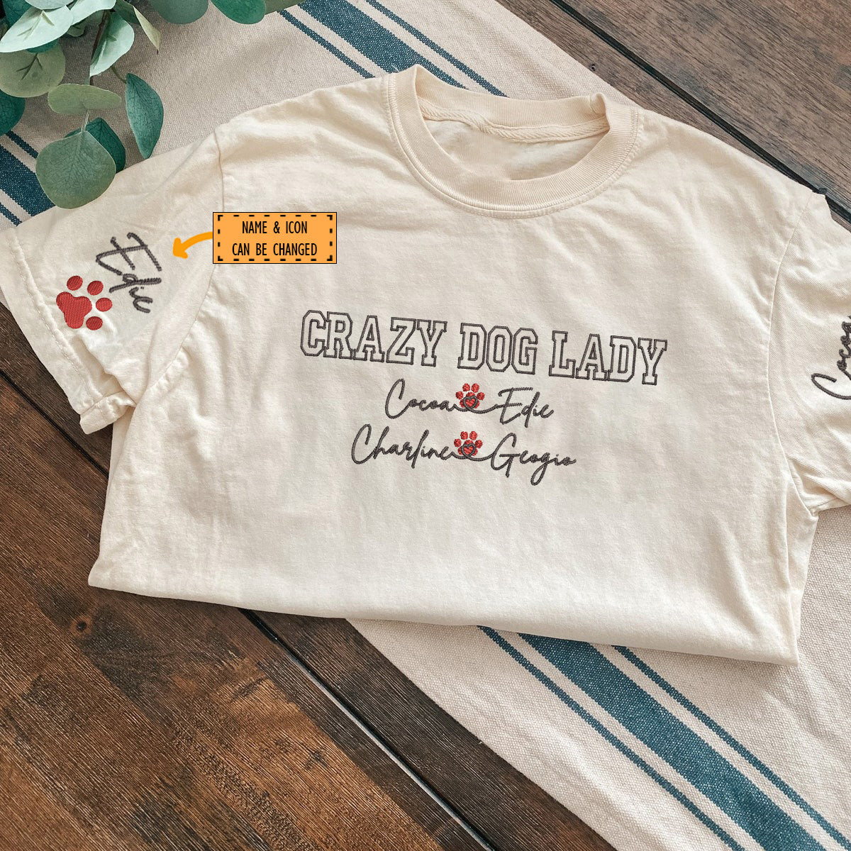 Custom Crazy Dog Lady With Names Embroidered T-Shirt | Gift For Pet Lovers